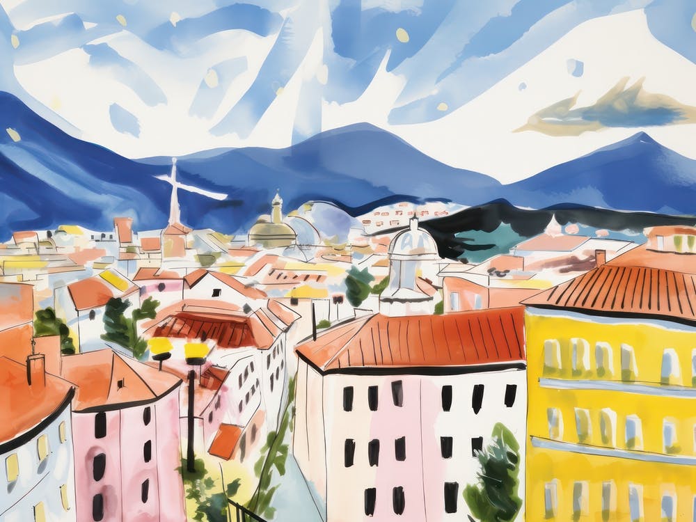 Bolzano Italy Cute Watercolour Illustration 1