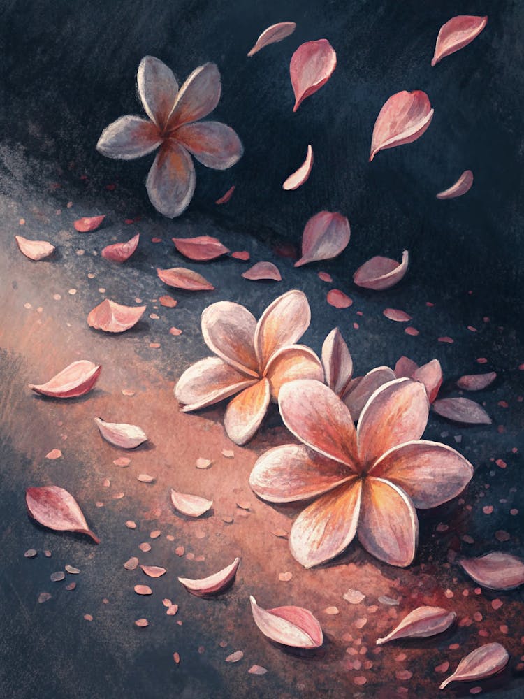 Oil Painting Style Minimal Petals Scattered