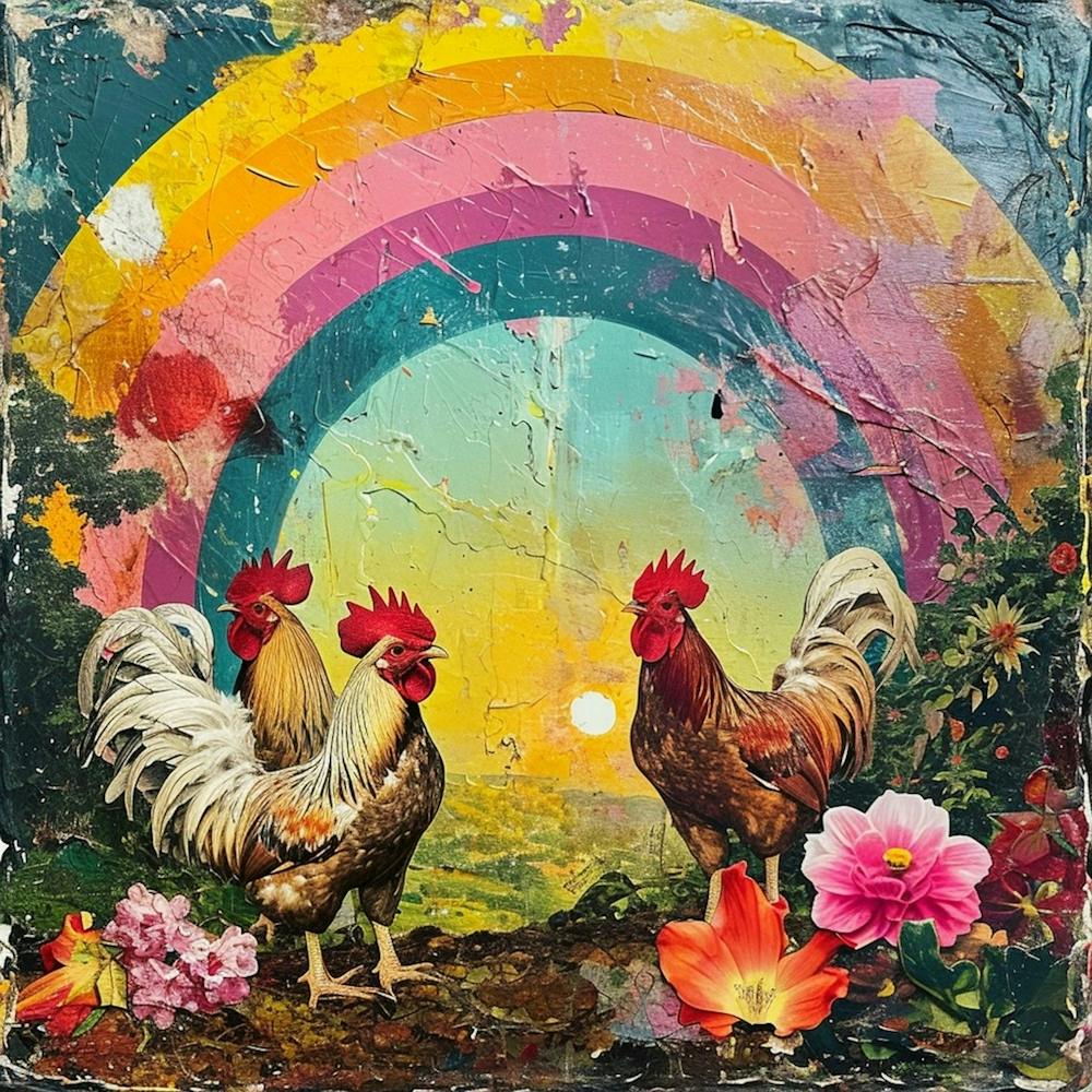 Kitsch Retro Rooster Collage 1