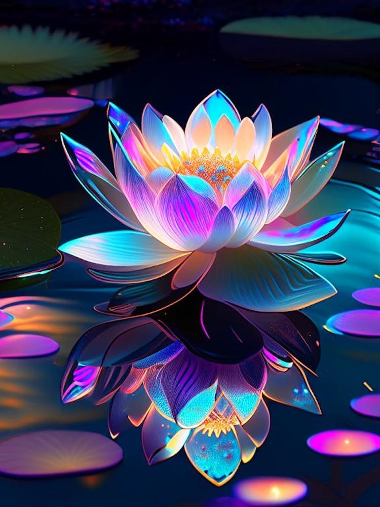 Blooming Lotus Flower In Pond Holographic 2