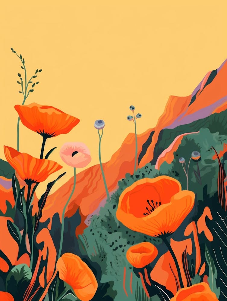 Boho Wildflower Painting California Poppy 4