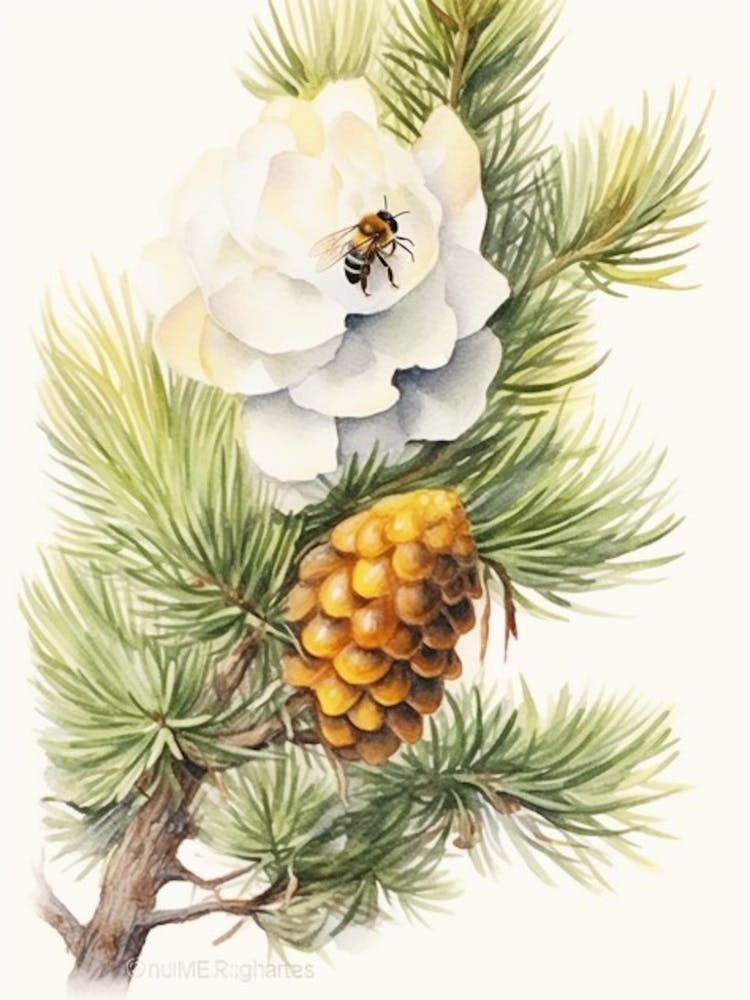 Beehive With Cypress Watercolour Illustration 4