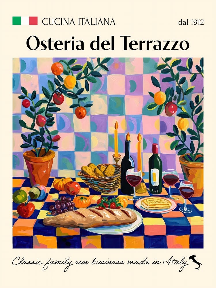 Osteria Del Terrazzo Trattoria Italian Poster Food Kitchen