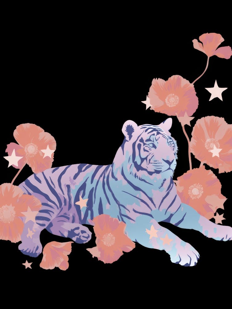 Tiger With Poppies