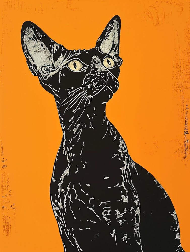 Cornish Rex Cat Linocut Blockprint 6