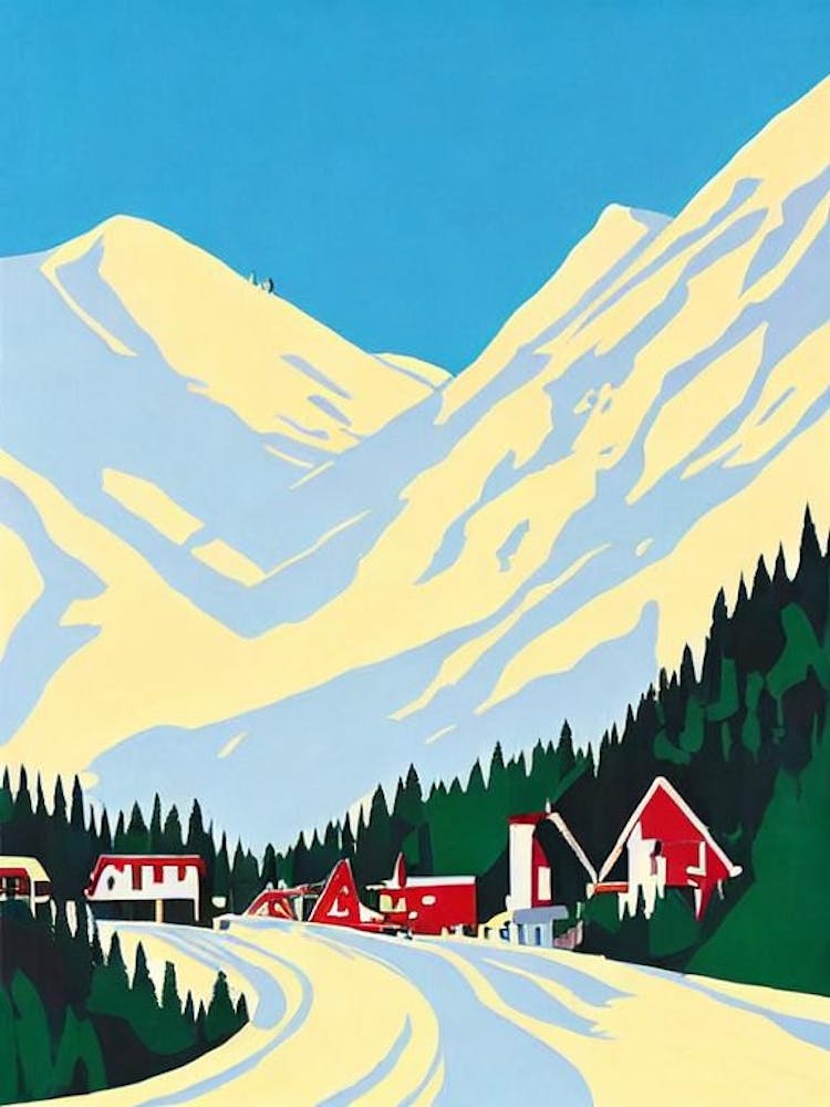 La Plagne 2, France Midcentury Vintage Skiing Poster