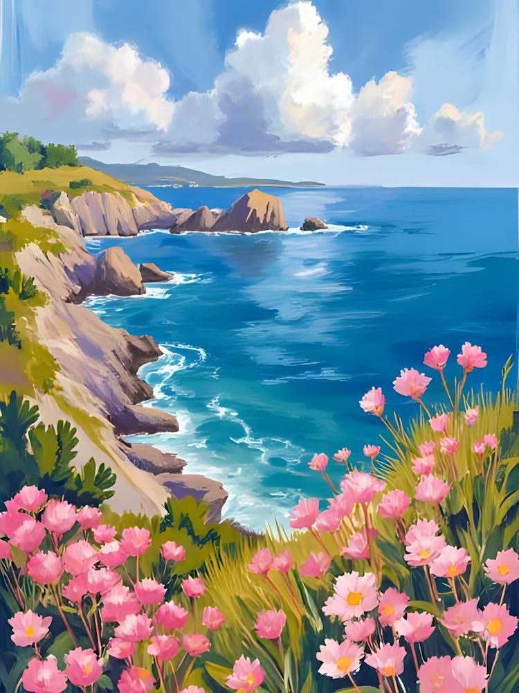 Rosa Blumen am Strand