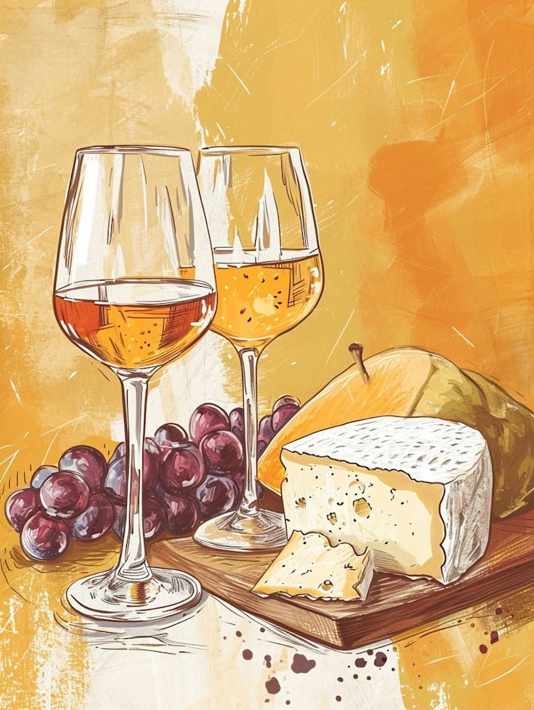 Käse & Wein Rustikale Illustration 1