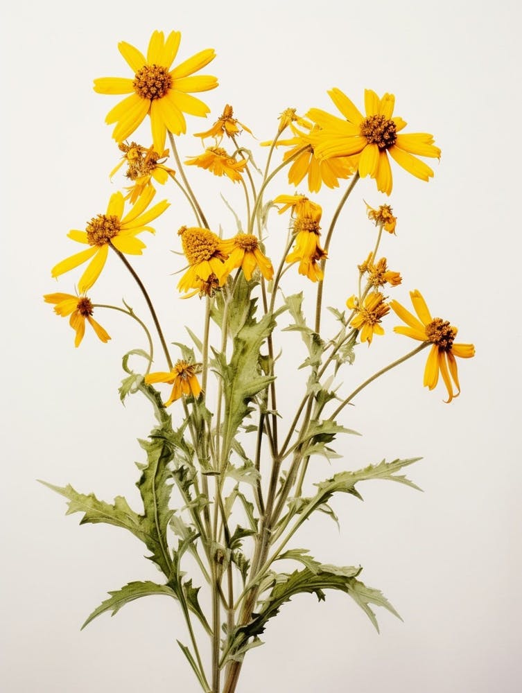 Pressed Wildflower Botanical Art Golden Ragwort 1