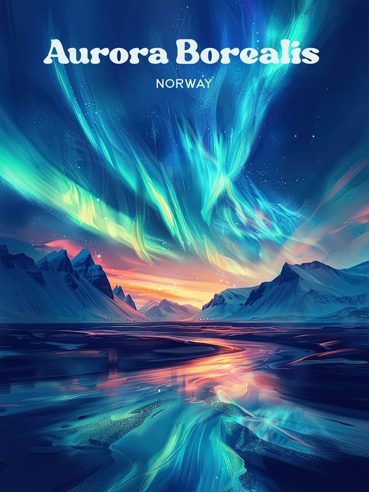 Aurora Borealis Norway Dancing Lights Travel Art
