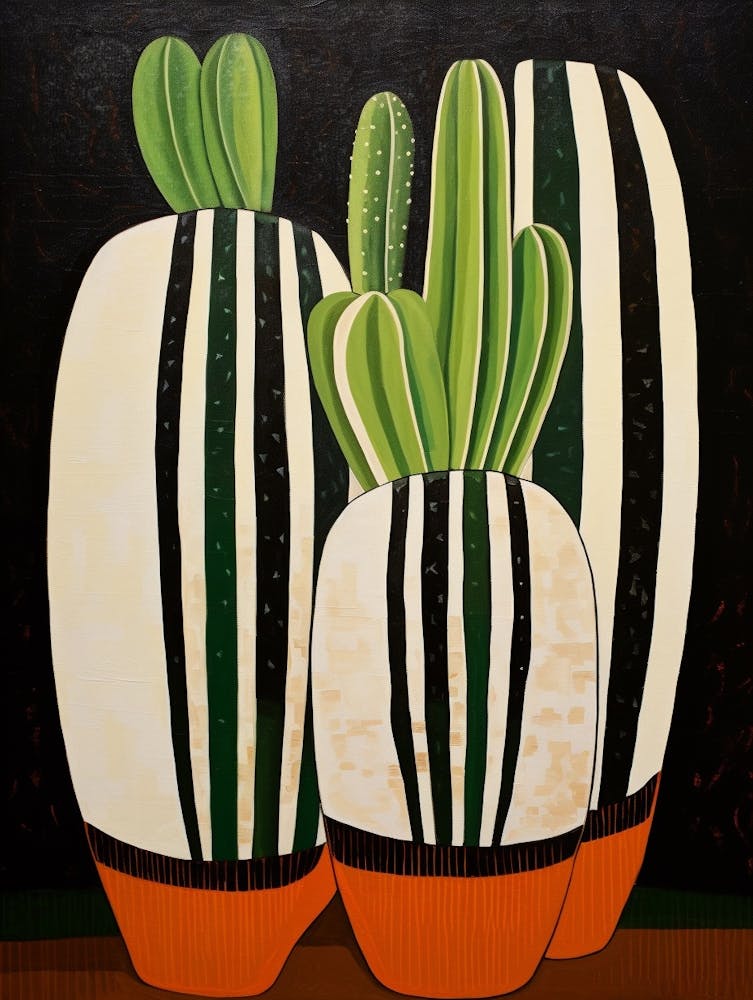 Modern Abstract Cactus Painting Zebra Cactus 1
