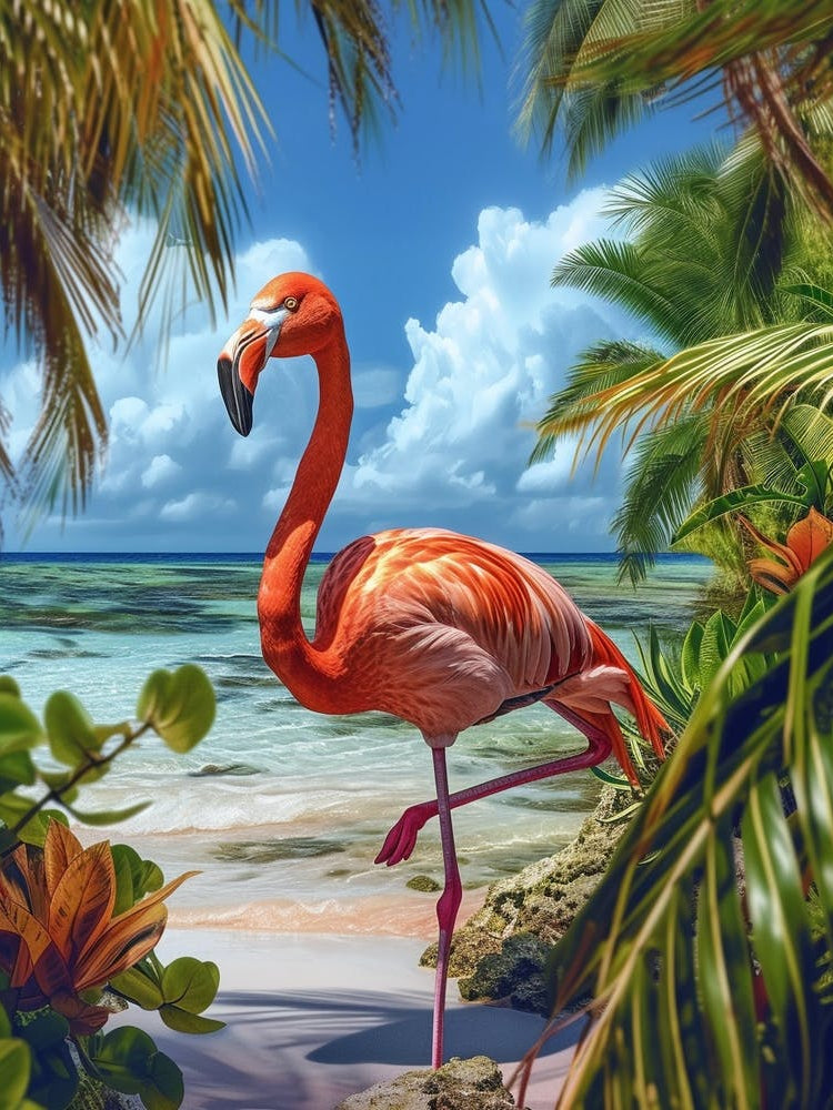 Greater Flamingo Renaissance Island Aruba Tropical Illustration 6