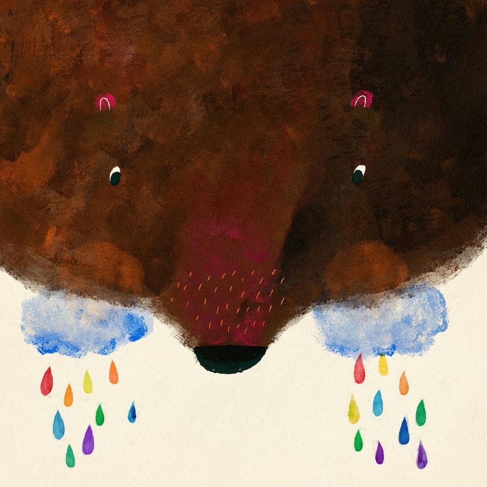 Bear Head With Rainbow Rain Drops Square