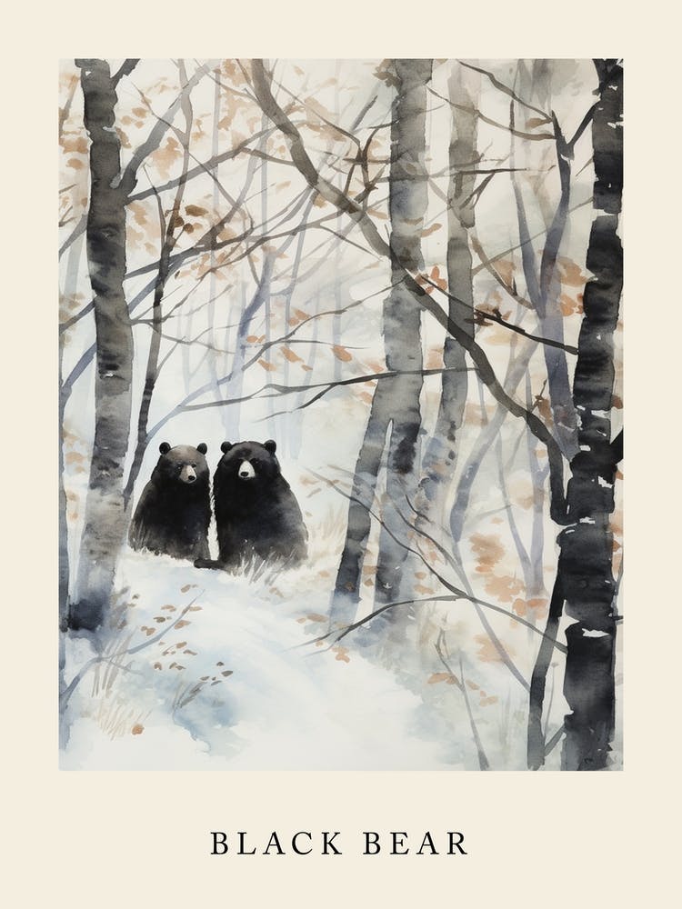 Winter Watercolour Black Bear 3 Poster