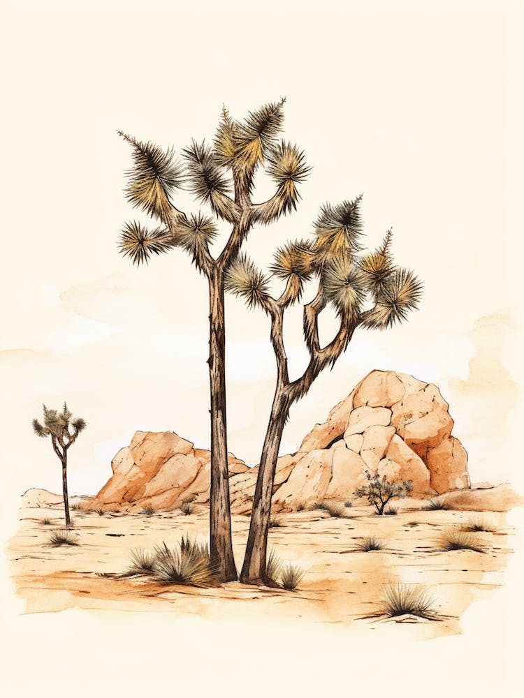 Minimalist Joshua Trees In Mojave Desert Line Art 2