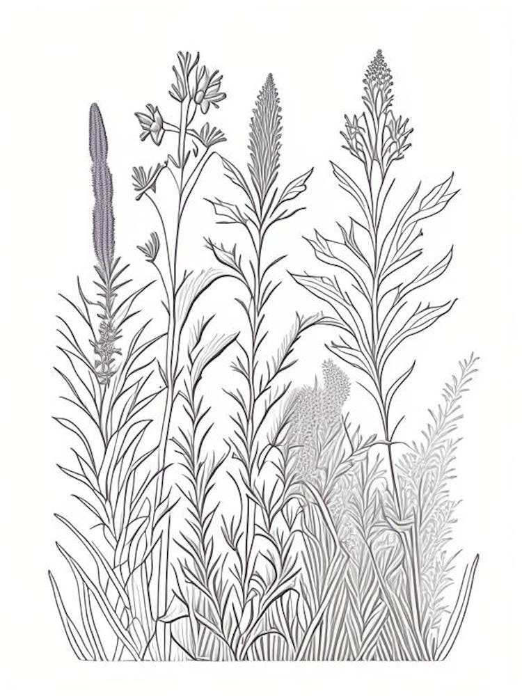Lavender Herb William Morris Inspired Line Drawing 1