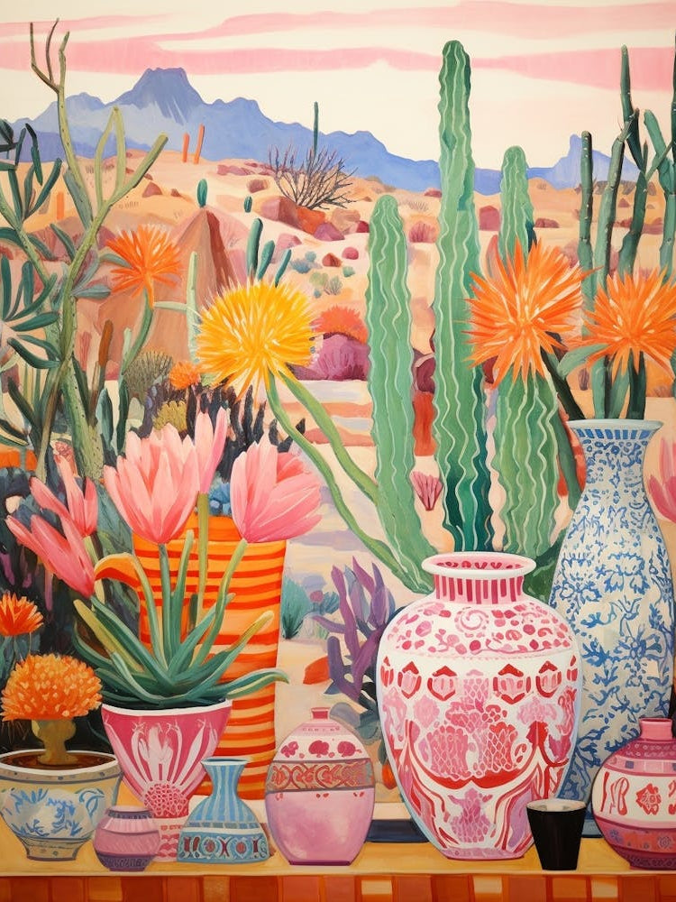 Cactus Painting Maximalist Still Life Hedgehog Cactus 2