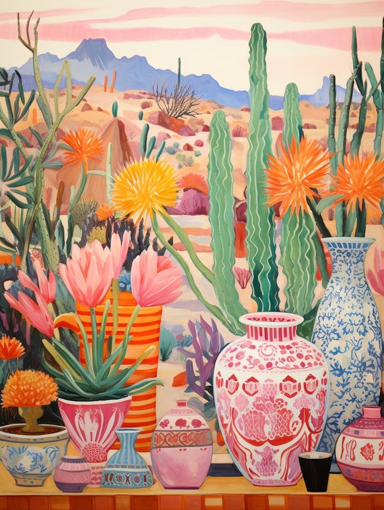 Cactus Painting Maximalist Still Life Hedgehog Cactus 2