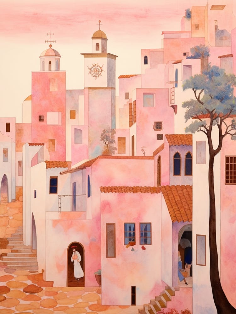 Faro Portugal 7 Vintage Pink Travel Illustration