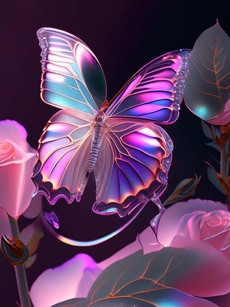 Butterfly On Rose Flower Holographic 1
