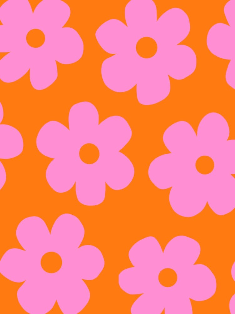 Pink Retro Groovy Flowers on Orange
