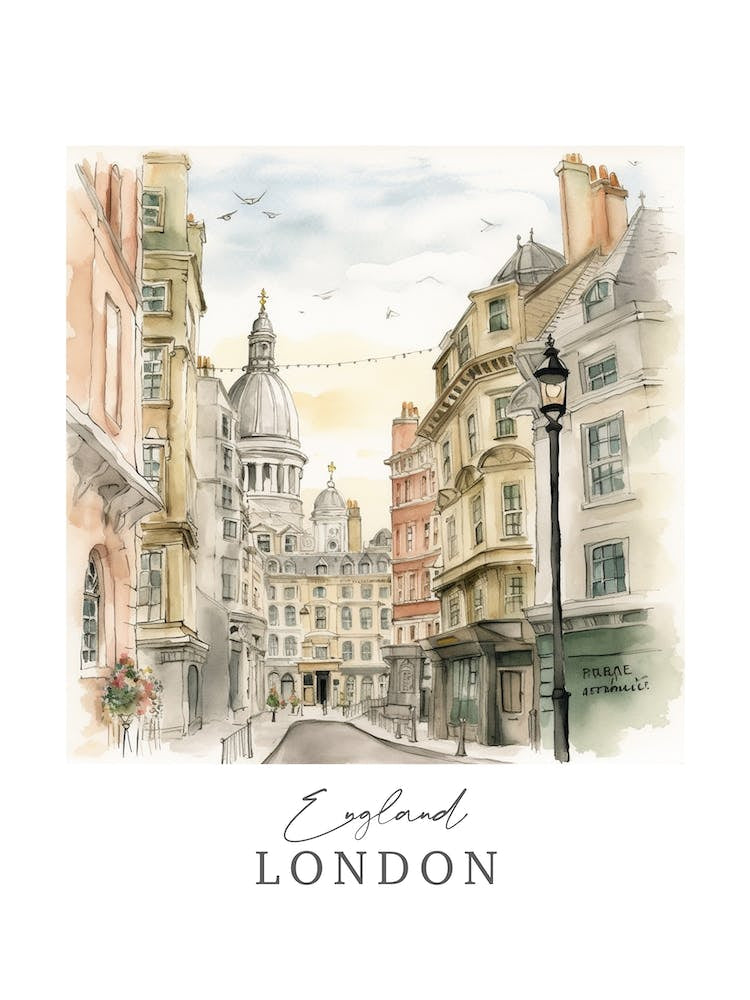 England London Storybook 3 Travel Poster Watercolour