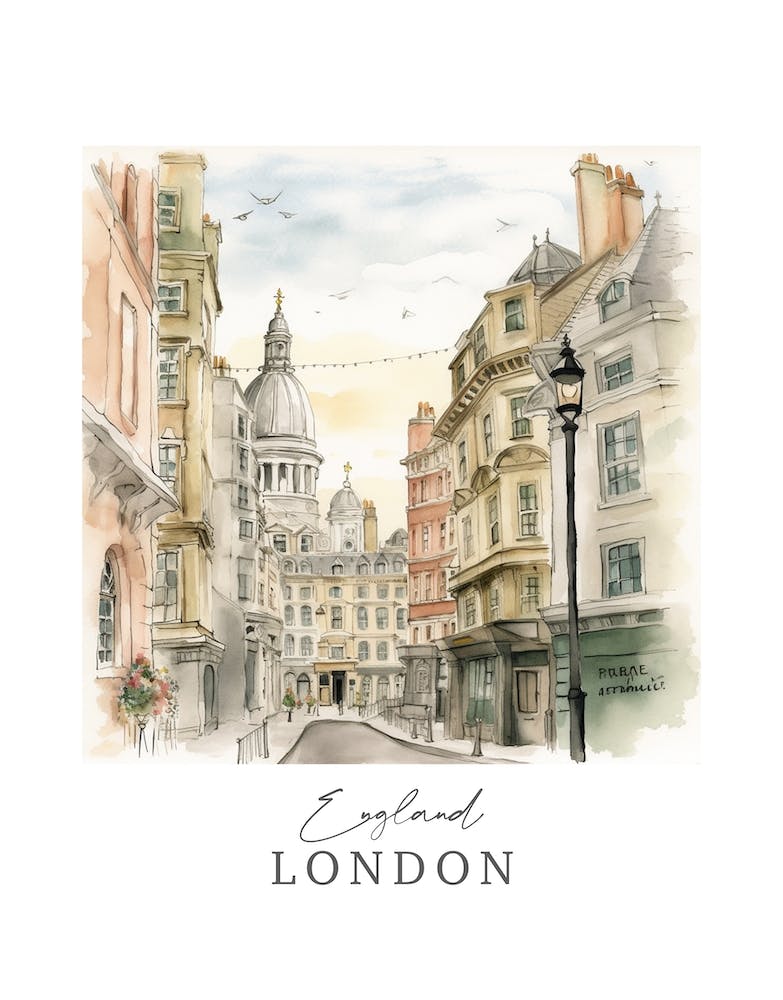England London Storybook 3 Travel Poster Watercolour