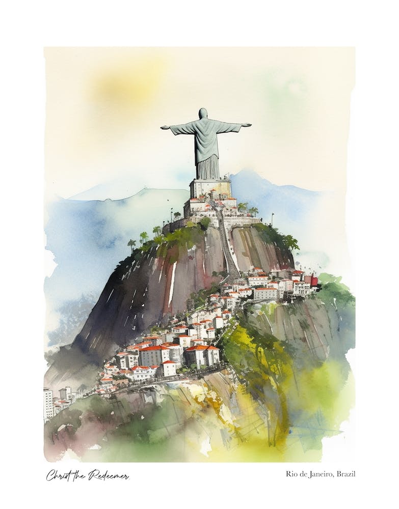Christ The Redeemer, Rio De Janeiro, Brazil 1 Watercolour Travel Poster