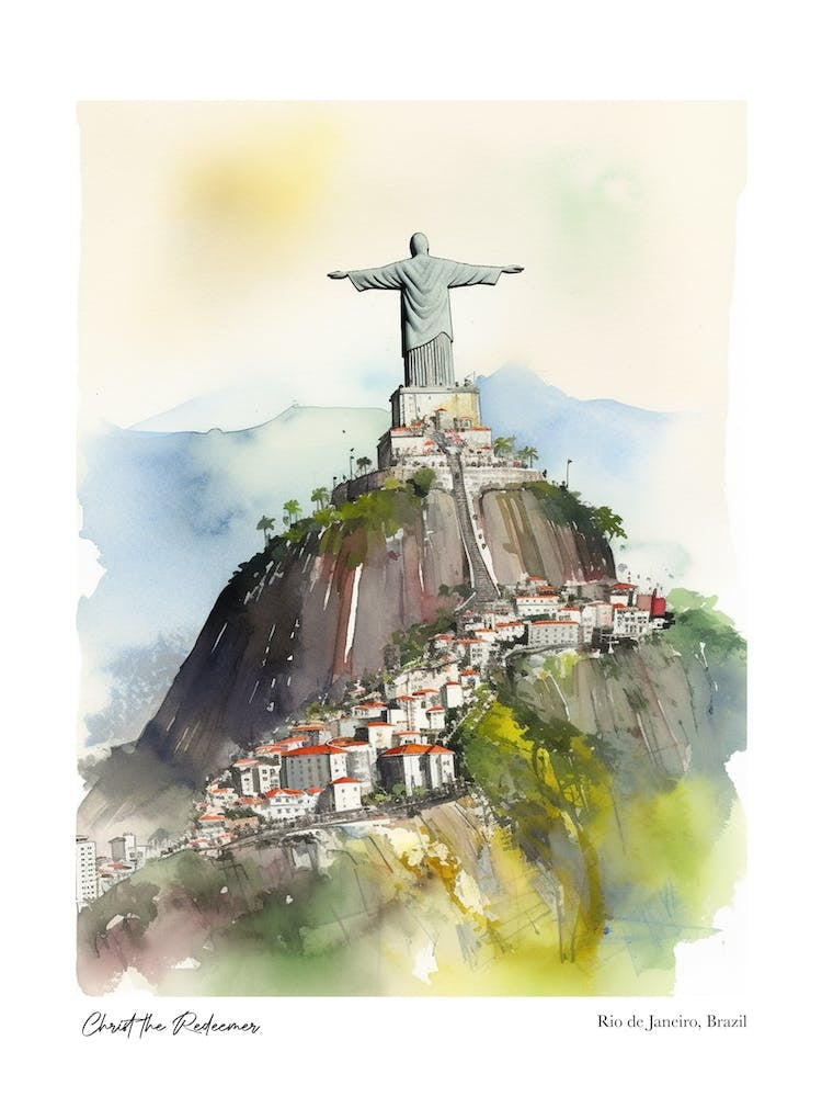 Christ The Redeemer, Rio De Janeiro, Brazil 1 Watercolour Travel Poster
