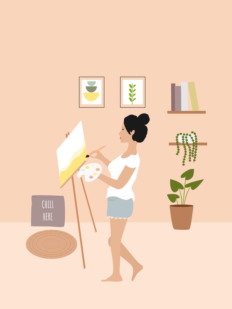 Woman painting on canvas