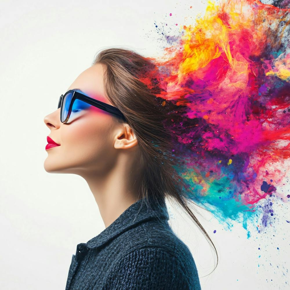 Young Woman With Colorful Powder In Her Hair