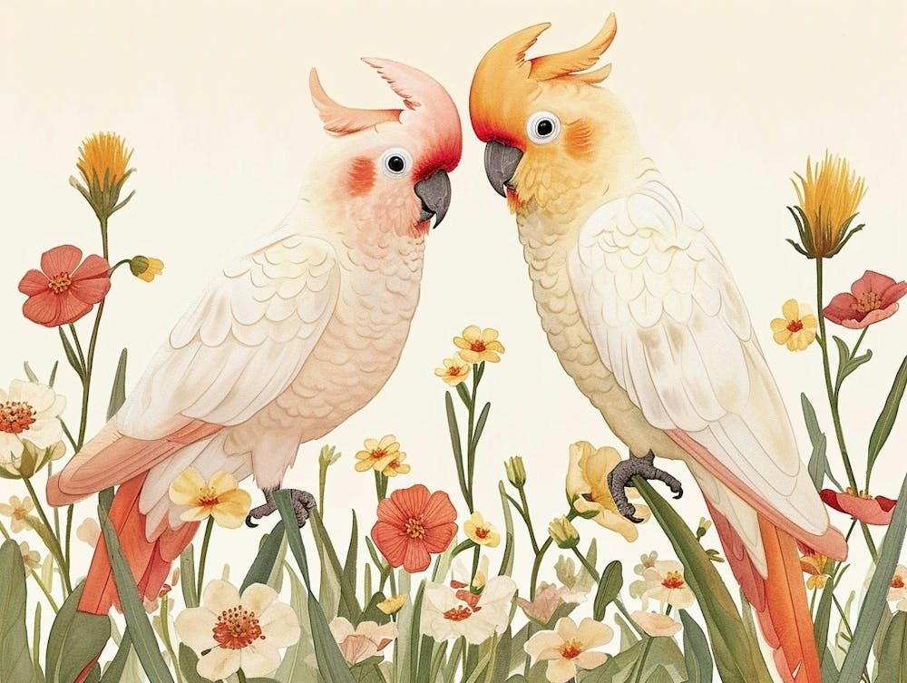 Floral Animal Illustration Cockatoo 1