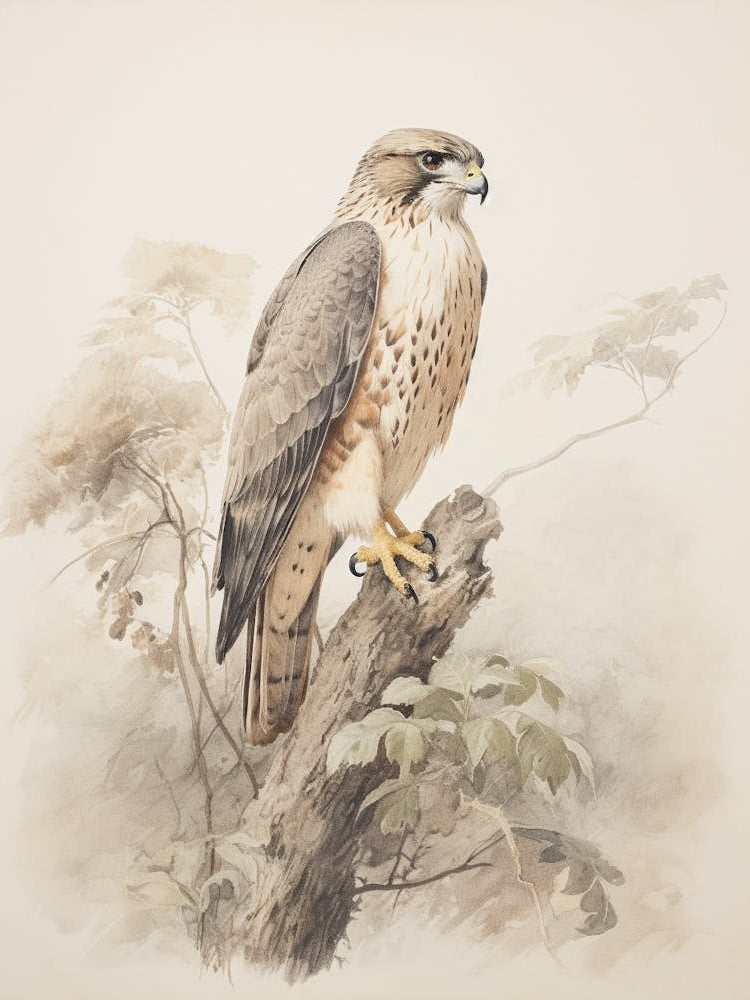 Vintage Bird Drawing Falcon 1