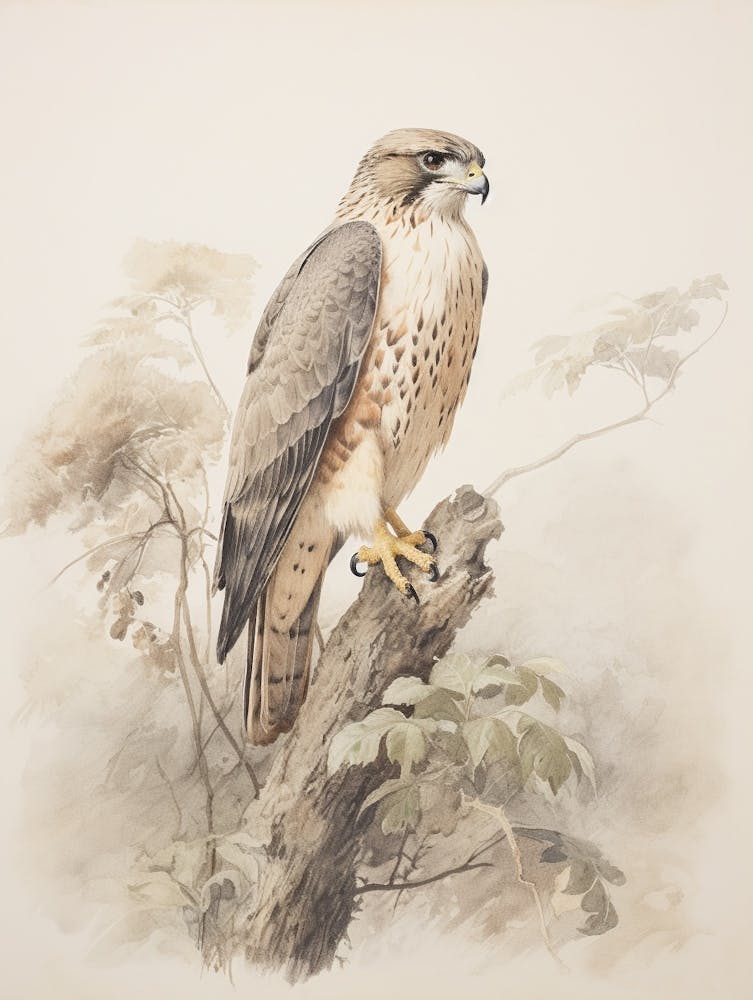 Vintage Bird Drawing Falcon 1