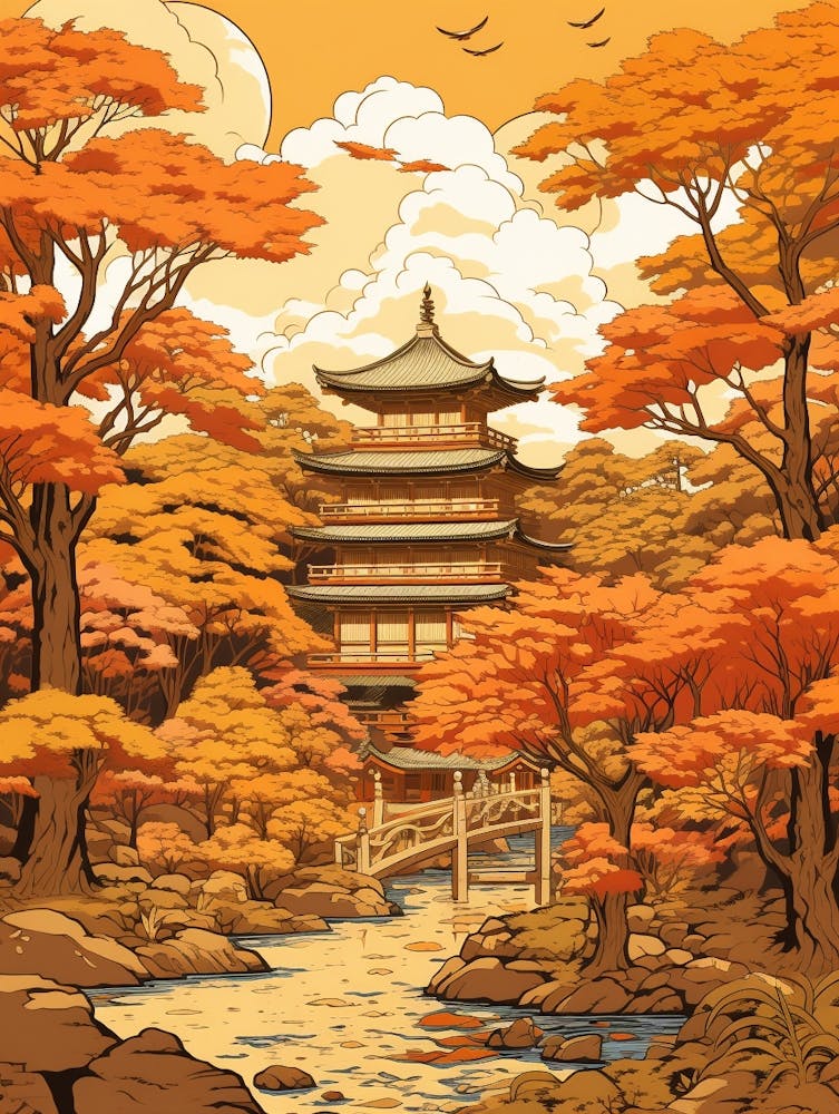 Nara Park Japan Gardens Illustration 2