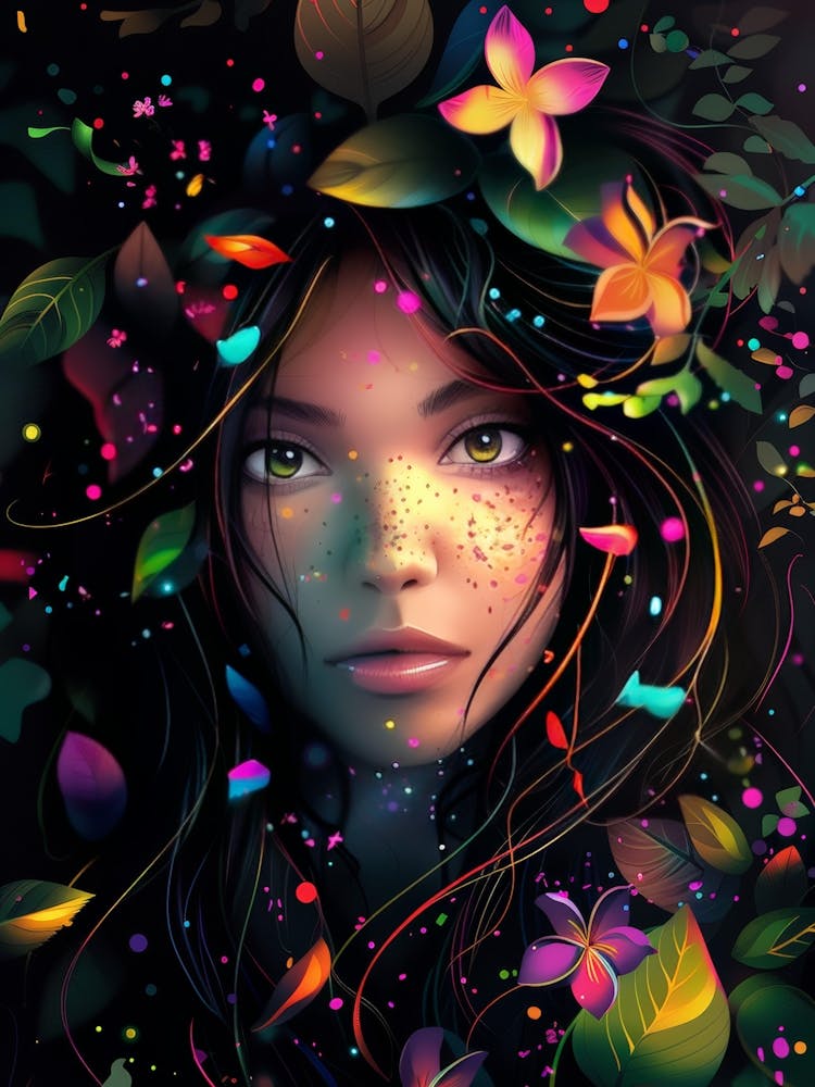 Colorful Girl With Flowers