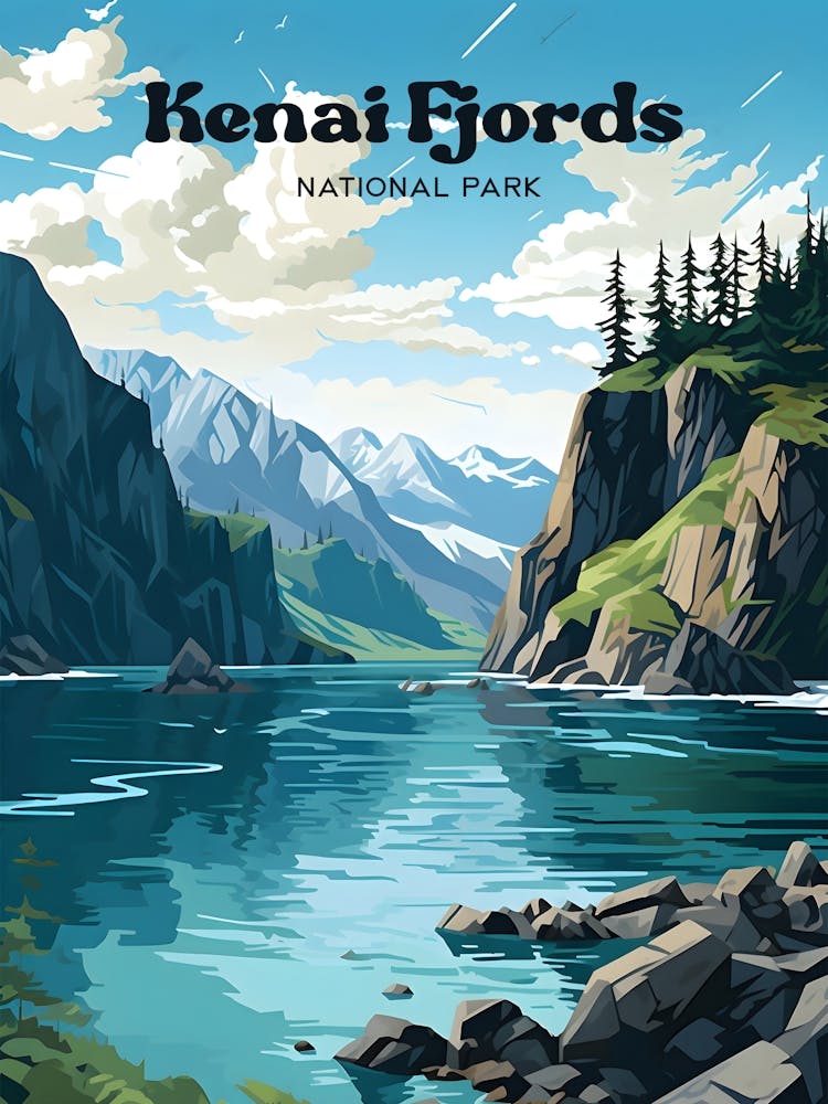 Kenai Fjords National Park Alaska Serene Travel Art Illustration