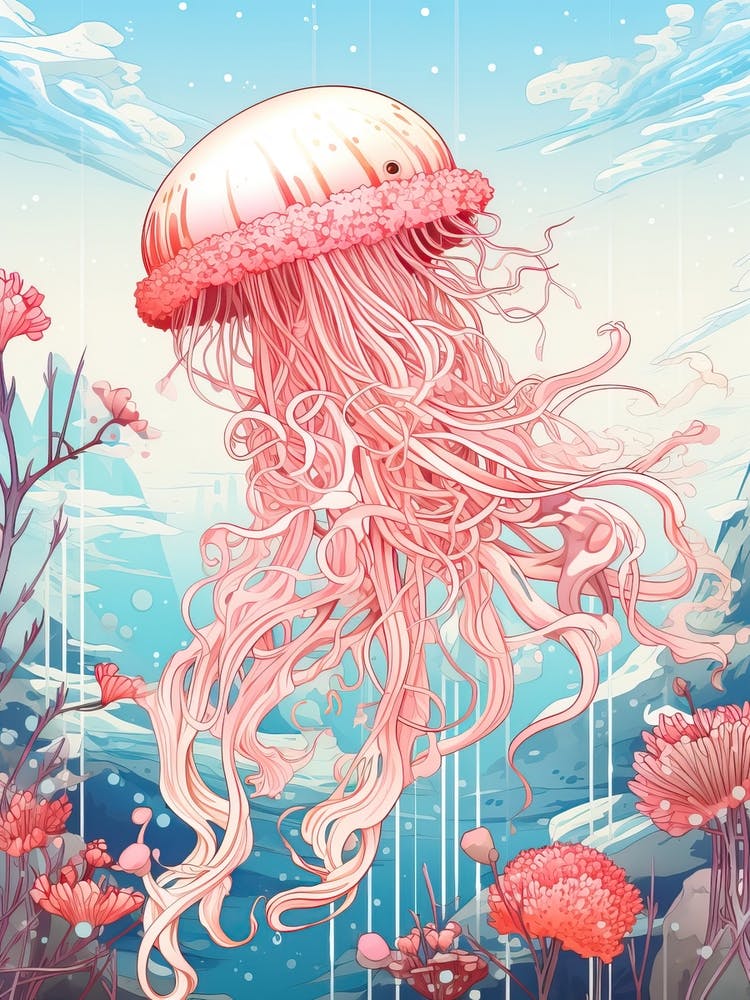 Jellyfish Animal Drawing In The Style Of Ukiyo E 3