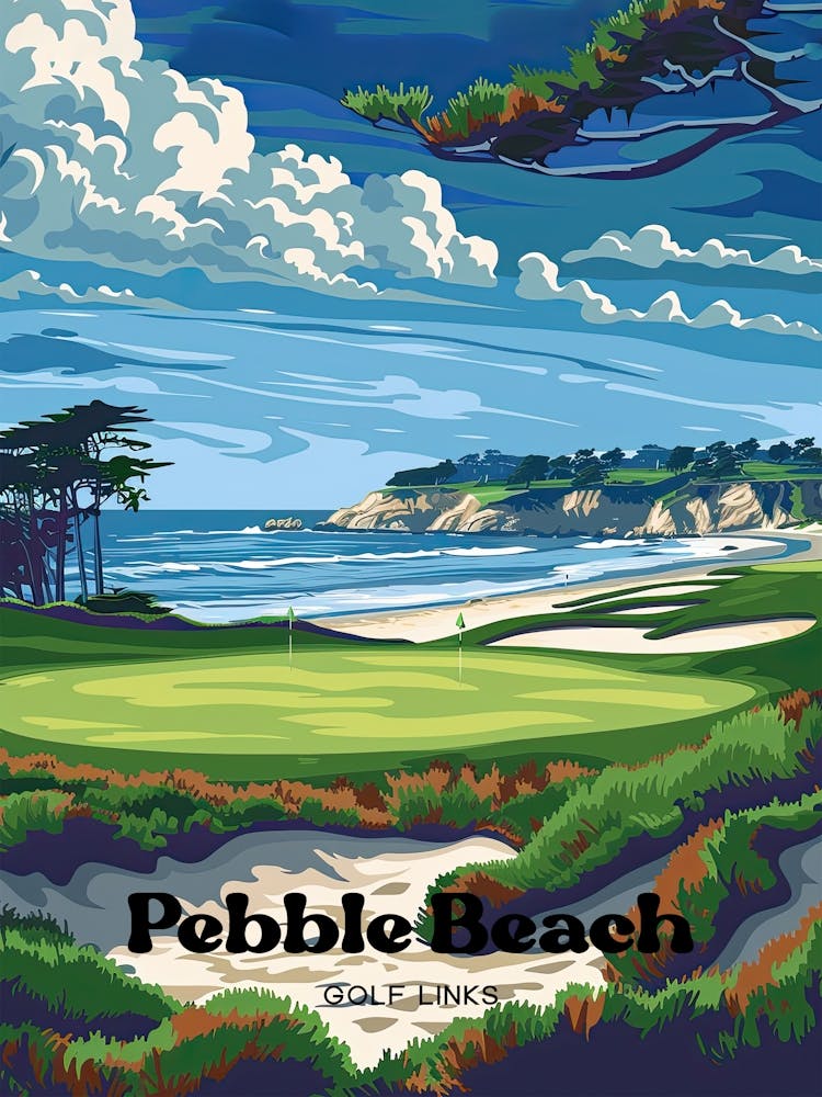 Pebble Beach Golf Links California Art Illustration