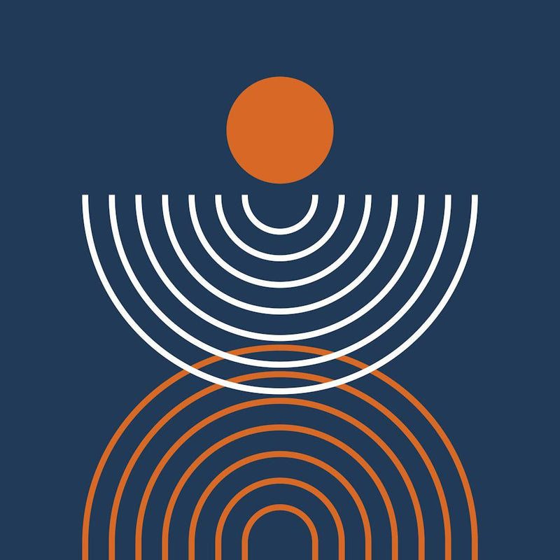 Midcentury Modern Rainbow Arch Sun Abstract A1 In Navy Blue And Burnt Orange 02