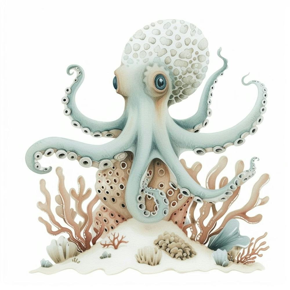 Storybook Style Octopus With Plants 4
