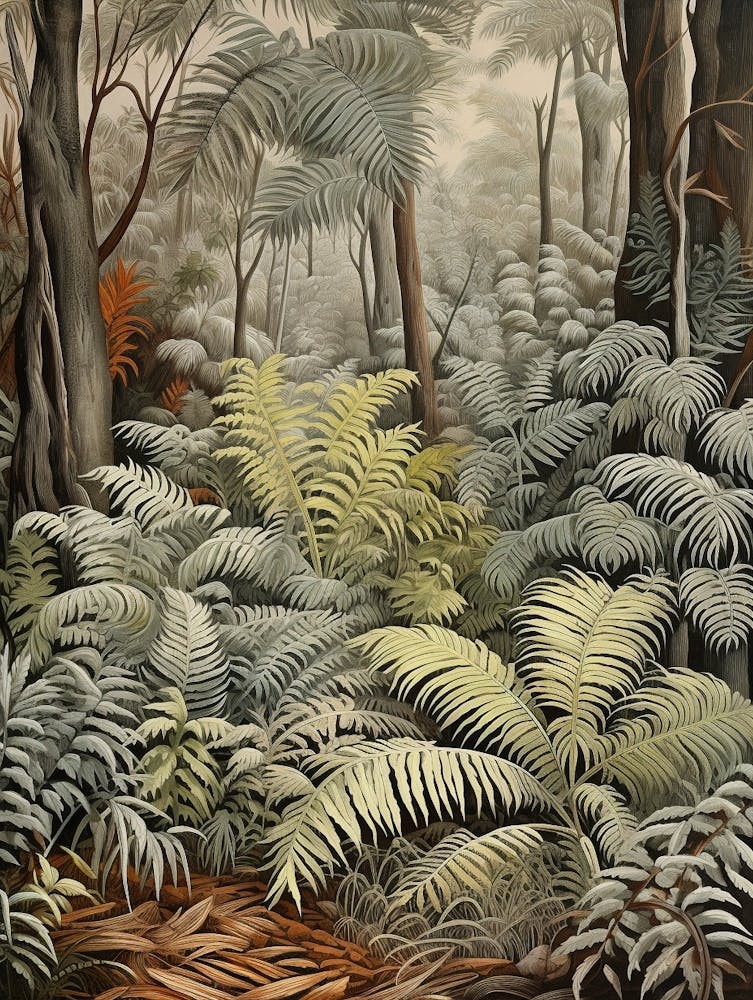 Vintage Jungle Botanical Illustration Ferns 2