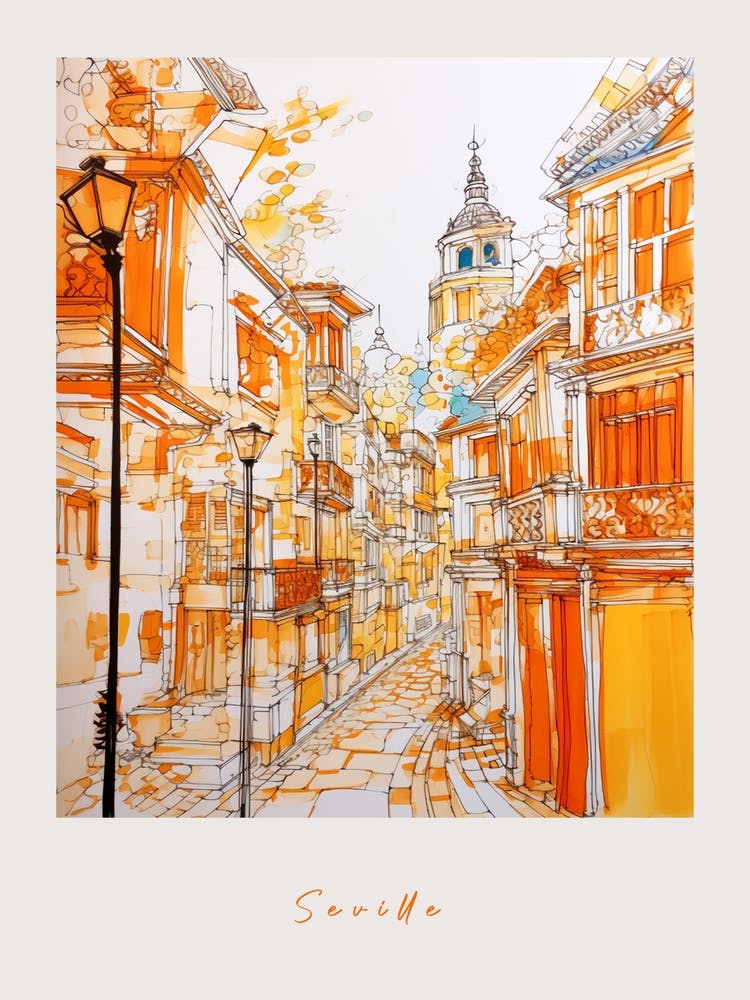 Seville Spain Orange Drawing Poster