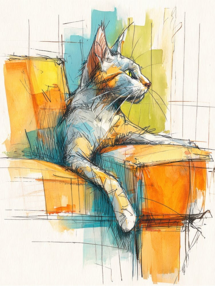 Watercolor Cat On The Couch 19