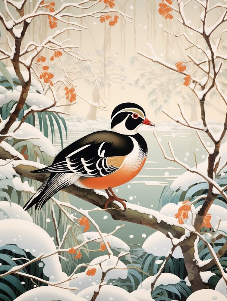 Winter Bird Painting Wood Duck 4