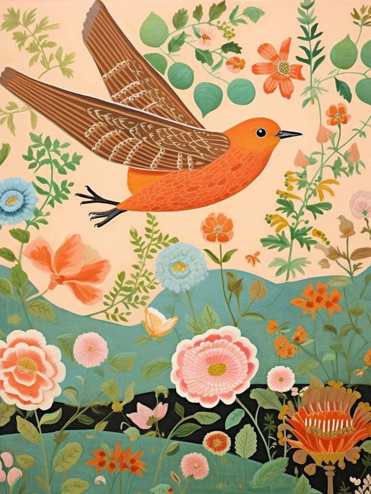 Maximalist Bird Painting European Robin 3