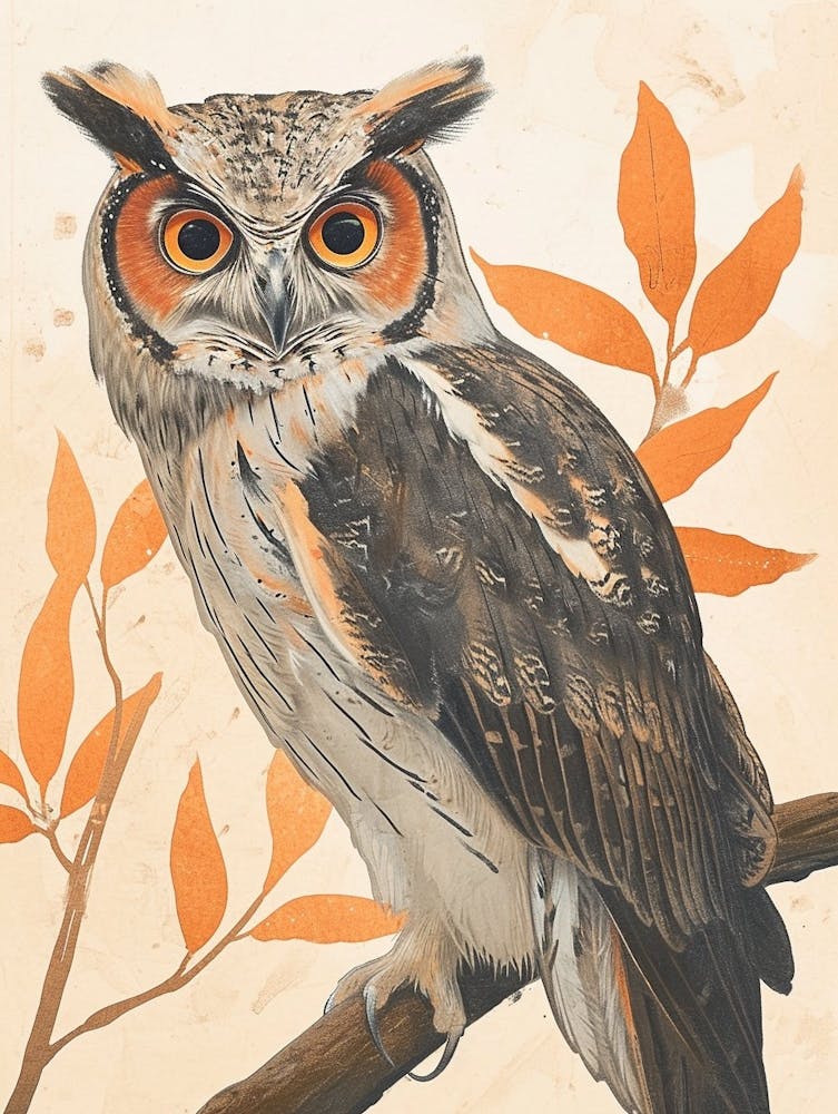 Oriental Bay Owl Vintage Illustration 1