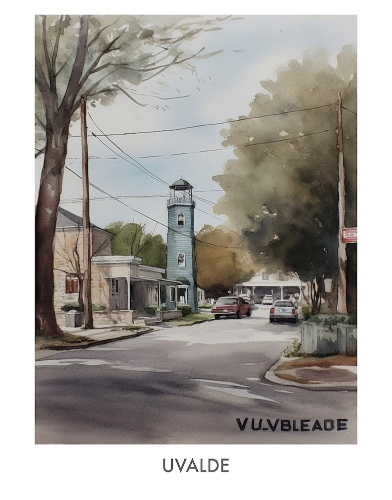 Uvalde Aquarell 1 Reiseplakat