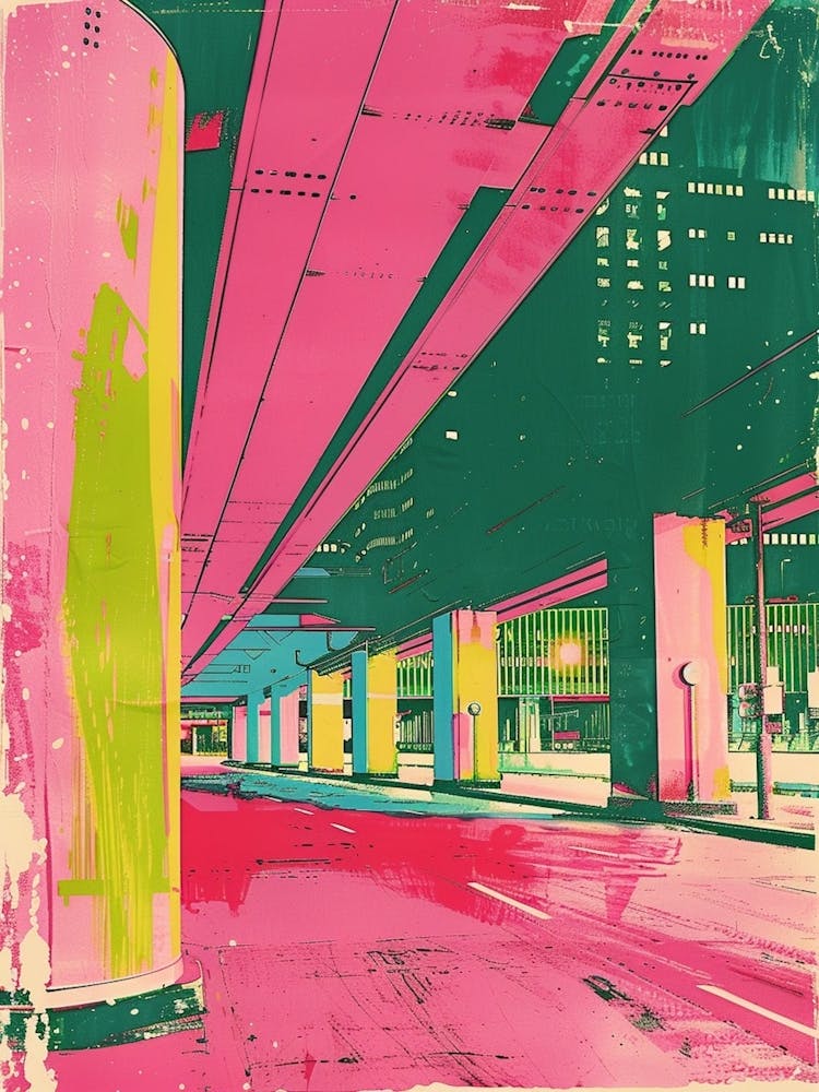 Japanese Retro Cityscape Silkscreen 2