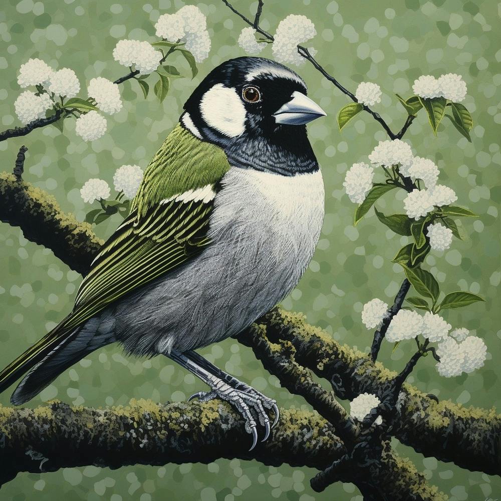 Ohara Koson Inspired Bird Painting Sparrow 2 Square